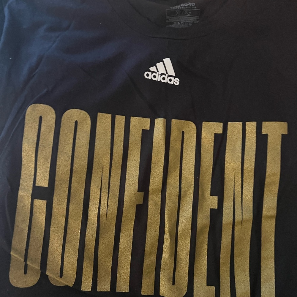 2 Adidas Elevation Church T-Shirt with  'Confident' Print Silve and Gold